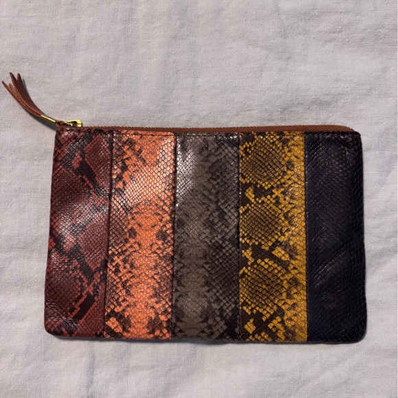 NWT Madewell Leather Pouch Clutch Colorblock Snake Embossed Edition - Picture 3 of 4
